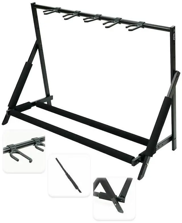 Main image of Multi Guitar Stand, Foldable 5 Holder Rack with Adjustable Height & Width, Easy Assembly & Storage, Reliable Soft Foam Padding to Protect Acoustic or Electric Guitars & Basses, Black