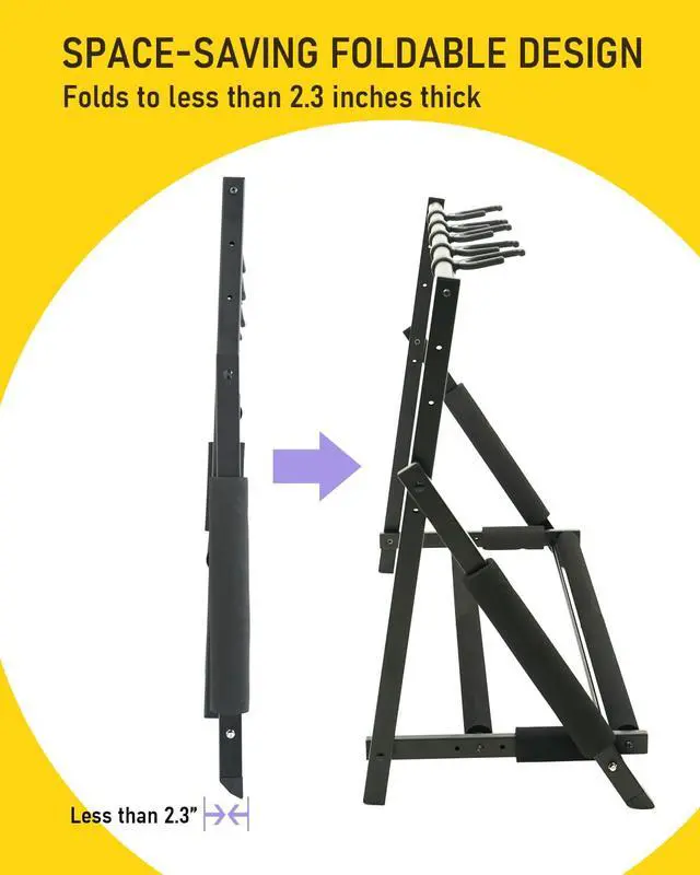 Alt view image 3 of 7 - Multi Guitar Stand, Foldable 5 Holder Rack with Adjustable Height & Width, Easy Assembly & Storage, Reliable Soft Foam Padding to Protect Acoustic or Electric Guitars & Basses, Black