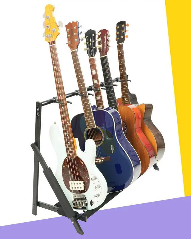 Alt view image 2 of 7 - Multi Guitar Stand, Foldable 5 Holder Rack with Adjustable Height & Width, Easy Assembly & Storage, Reliable Soft Foam Padding to Protect Acoustic or Electric Guitars & Basses, Black