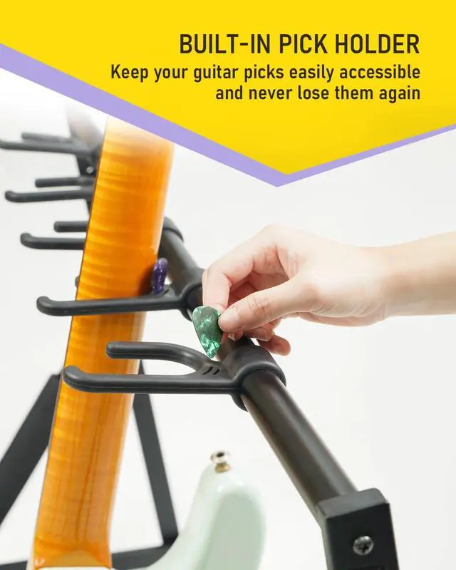 Alt view image 5 of 7 - Multi Guitar Stand, Foldable 5 Holder Rack with Adjustable Height & Width, Easy Assembly & Storage, Reliable Soft Foam Padding to Protect Acoustic or Electric Guitars & Basses, Black