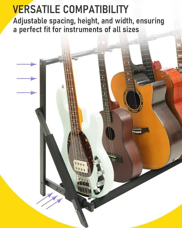 Alt view image 6 of 7 - Multi Guitar Stand, Foldable 5 Holder Rack with Adjustable Height & Width, Easy Assembly & Storage, Reliable Soft Foam Padding to Protect Acoustic or Electric Guitars & Basses, Black