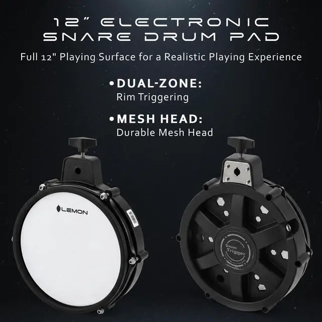 Alt view image 2 of 7 - T550 Electronic Drum Pad - 12 Inch Snare Dual Zone Mesh Head, Compatible with Roland, Alesis Nitro Max, Yamaha DTX, Simmons, Donner, Electric Drum Kit Set Expansion Pad for Electronic Kits