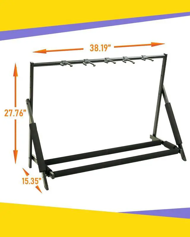 Alt view image 7 of 7 - Multi Guitar Stand, Foldable 5 Holder Rack with Adjustable Height & Width, Easy Assembly & Storage, Reliable Soft Foam Padding to Protect Acoustic or Electric Guitars & Basses, Black