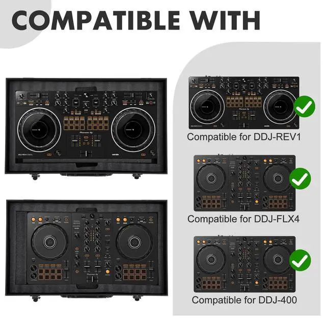 Alt view image 3 of 7 - DJ Controller Hard Case for DDJ-FLX4 / DDJ-400 / DDJ-REV1 / DDJ-SB3 / DDJ-SB2 | Dual Layer High-Density Protective Foam | Mixer Storage Travel Box with Handle for Laptop Microphone Headphones Cables