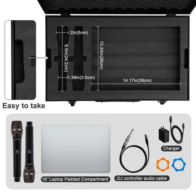 Alt view image 4 of 7 - DJ Controller Hard Case for DDJ-FLX4 / DDJ-400 / DDJ-REV1 / DDJ-SB3 / DDJ-SB2 | Dual Layer High-Density Protective Foam | Mixer Storage Travel Box with Handle for Laptop Microphone Headphones Cables