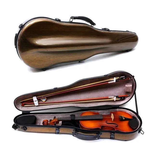 Alt view image 2 of 7 - Dazzling Hard Shell Violin Case 4/4 Full Size Strong Light Flight Carbon Fiber Violin Box with Straps Travel Violin Case (Bronze)