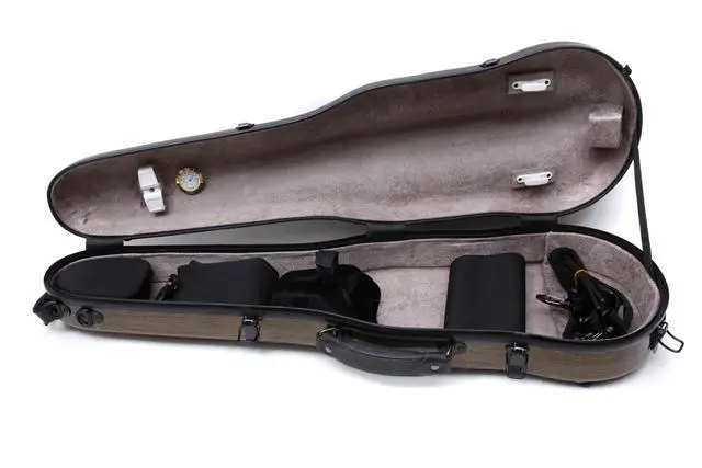 Alt view image 3 of 7 - Dazzling Hard Shell Violin Case 4/4 Full Size Strong Light Flight Carbon Fiber Violin Box with Straps Travel Violin Case (Bronze)