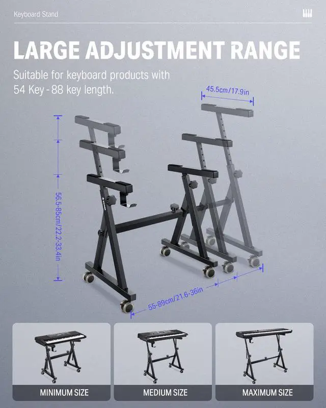 Alt view image 6 of 7 - Keyboard Stand, Z-style Heavy-Duty Piano Stand, Adjustable and Portable Piano Keyboard Stand, Suitable for 54, 61 and 88 Keys Electric Keyboards Digital Pianos