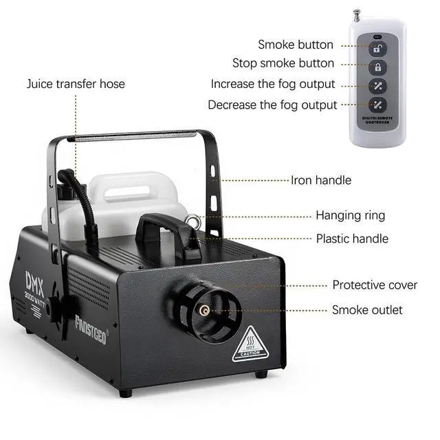 Alt view image 6 of 7 - 3000W Professional Fog Machine with DMX Remote for Stage Halloween | 50000 CFM Output, Timer Function, Adjustable Smoke, Fast Warm-Up, Heavy Steel Build for DJ Party Concert Events