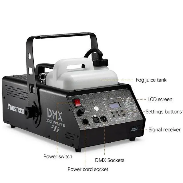 Alt view image 7 of 7 - 3000W Professional Fog Machine with DMX Remote for Stage Halloween | 50000 CFM Output, Timer Function, Adjustable Smoke, Fast Warm-Up, Heavy Steel Build for DJ Party Concert Events