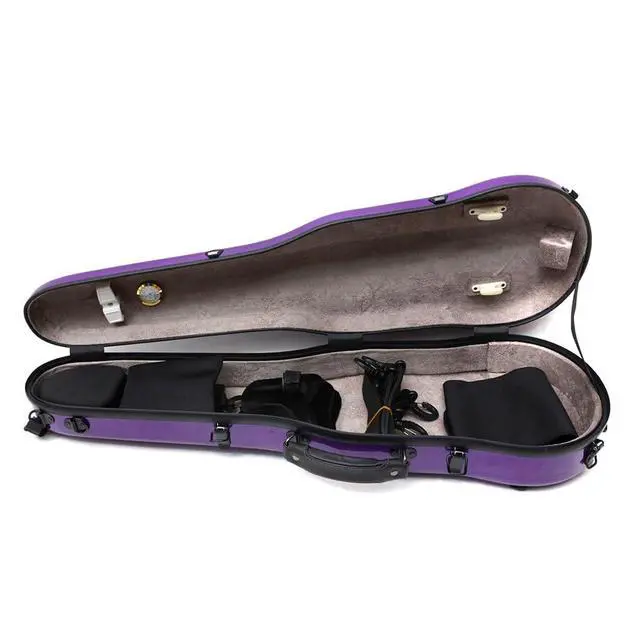Alt view image 2 of 7 - Dazzling Hard Shell Violin Case 4/4 Full Size Strong Flight Carbon Fiber Violin Box with Straps Travel Violin Case (Violet)