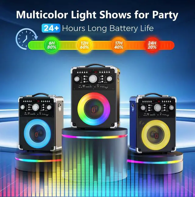 Alt view image 7 of 7 - Karaoke Machine, Portable Bluetooth 5.3 Speaker with 2 Wireless Microphones for Adults, PA System with Echo Adjustment, Support TWS/TF Card/USB/AUX/TVs Connected for Home Party/Outdoor/Events etc