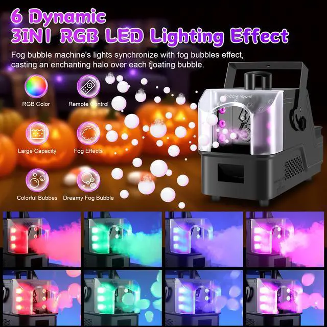 Alt view image 2 of 7 - Fog Bubble Machine,900W 3IN1 Smoke Bubble Machine Maker with 6 Dynamic RGB LED Lighting Effect Remote&LED Display Control for Halloween Indoor&Outdoor Parties Birthday Wedding Show Stage