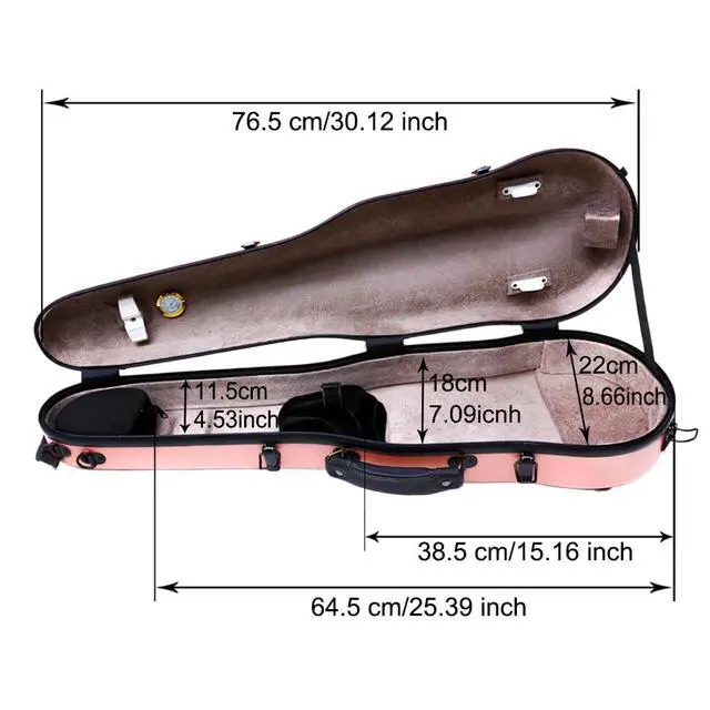 Alt view image 2 of 7 - Dazzling Hard Shell Violin Case 4/4 Full Size Strong Light Flight Carbon Fiber Violin Box with Straps Travel Violin Case (Pink)