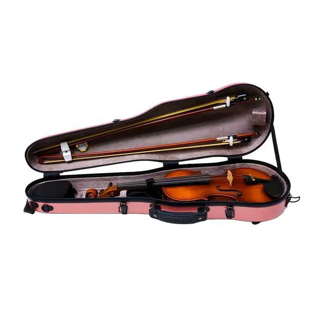 Alt view image 3 of 7 - Dazzling Hard Shell Violin Case 4/4 Full Size Strong Light Flight Carbon Fiber Violin Box with Straps Travel Violin Case (Pink)