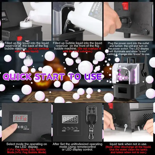 Alt view image 7 of 7 - Fog Bubble Machine,900W 3IN1 Smoke Bubble Machine Maker with 6 Dynamic RGB LED Lighting Effect Remote&LED Display Control for Halloween Indoor&Outdoor Parties Birthday Wedding Show Stage