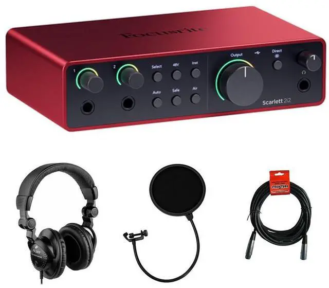 Main image of Focusrite Scarlett 2i2 USB-C Audio Interface (4th Gen) Bundle with Polsen HPC-A30 Studio Monitor Headphones, Pop Filter and XLR- XLR Cable