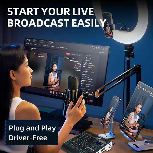 Alt view image 4 of 7 - DT-4 Professional 4 Channe Audio MixerDJ Controller Sound Board Mixing with 99 DSP Effects,5-Band EQ/4 XLR interfaces and USB for Live Streaming & Recording48V Phantom Power & Vocal Removal