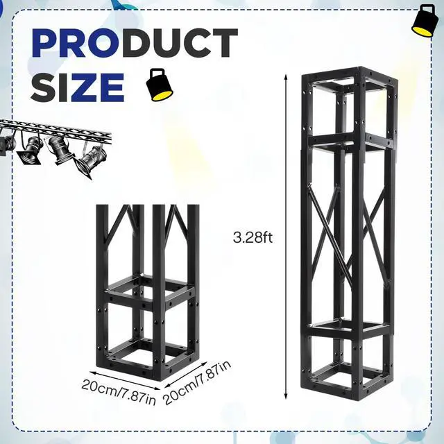 Alt view image 2 of 7 - Square 8" x 8" Box Truss Black Trussing Aluminum Lighting Stage Truss with Hardware, 500 Pounds Load Capacity (1m Long)