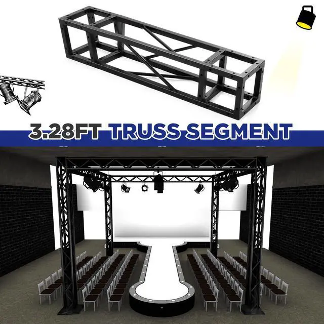 Alt view image 3 of 7 - Square 8" x 8" Box Truss Black Trussing Aluminum Lighting Stage Truss with Hardware, 500 Pounds Load Capacity (1m Long)