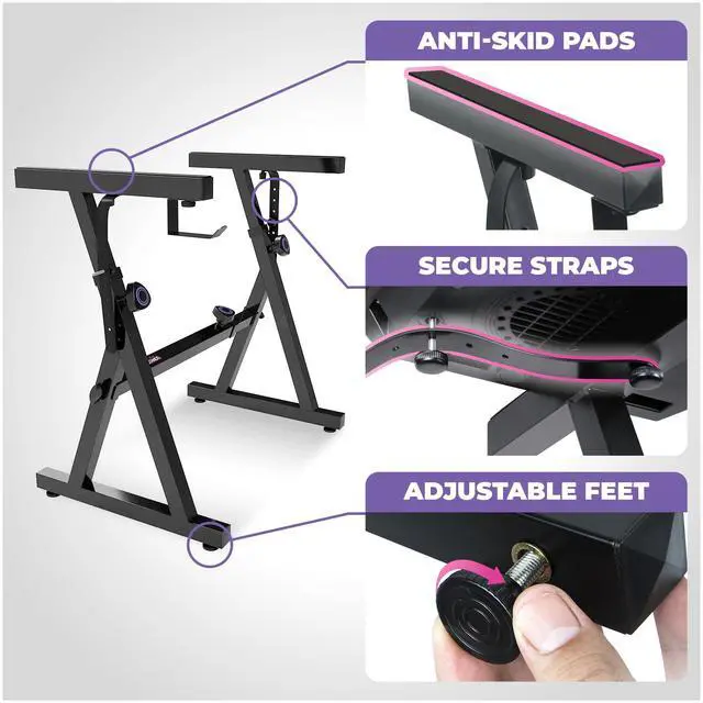 Alt view image 4 of 6 - Piano Keyboard Stand and Bench Adjustable Stool Set - Portable Heavy Duty Digital Piano Stand for 54-88 Key Electric Pianos & Piano Chair, Stool - Sturdy Keyboard Music Stand and Seat