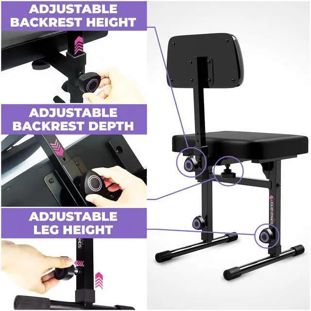 Alt view image 5 of 6 - Piano Keyboard Stand and Bench Adjustable Stool Set - Portable Heavy Duty Digital Piano Stand for 54-88 Key Electric Pianos & Piano Chair, Stool - Sturdy Keyboard Music Stand and Seat