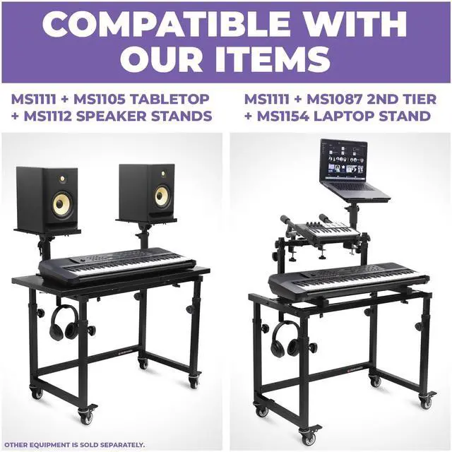 Alt view image 3 of 6 - Piano Keyboard Stand - Electric Piano Stand for 49 54 61 88 Key - Piano Desk Music Stand Production - Piano Table Synth Stand Rolling Home Recording Studio Workstation DJ Keyboard Table