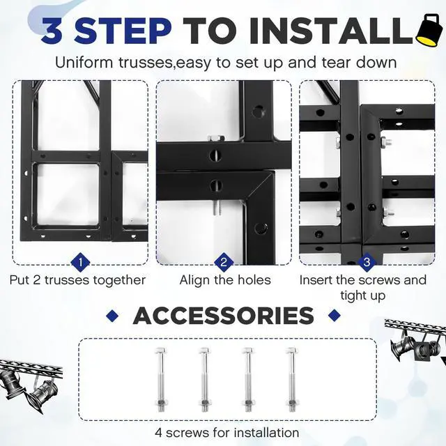 Alt view image 2 of 7 - Square 8" x 8" Box Truss Black Trussing Aluminum Lighting Stage Truss with Hardware, 500 Pounds Load Capacity(1.5m Long)