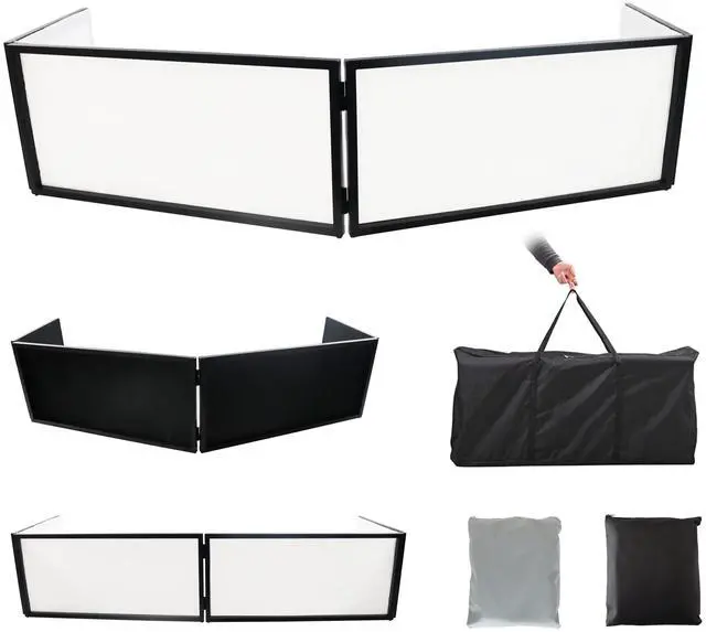 Main image of DJ Booth DJ Facade Portable DJ Event Booth Foldable Cover Screen Metal Frame Booth Front Board Video Light Projector Display Scrim Panel w/Travel Bag Black White Scrims