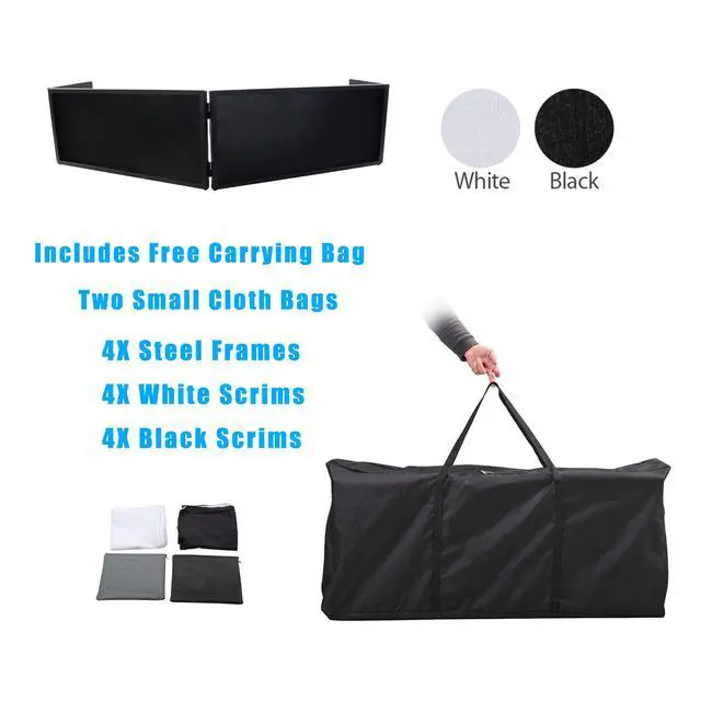 Alt view image 4 of 7 - DJ Booth DJ Facade Portable DJ Event Booth Foldable Cover Screen Metal Frame Booth Front Board Video Light Projector Display Scrim Panel w/Travel Bag Black White Scrims