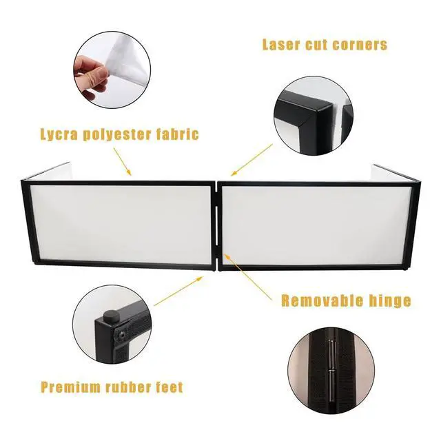 Alt view image 5 of 7 - DJ Booth DJ Facade Portable DJ Event Booth Foldable Cover Screen Metal Frame Booth Front Board Video Light Projector Display Scrim Panel w/Travel Bag Black White Scrims