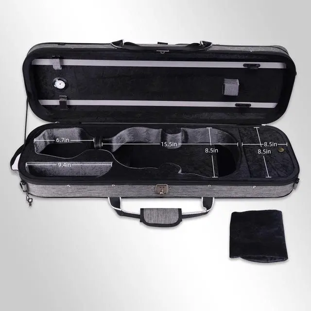 Alt view image 2 of 7 - Violin Case 4/4 Full Size Sturdy Oblong Violin Hard Case with Built-in Hygrometer, Super Lightweight Portable Hard-Shell with Carrying Straps Travel Carrying Bag for Beginners, Grey