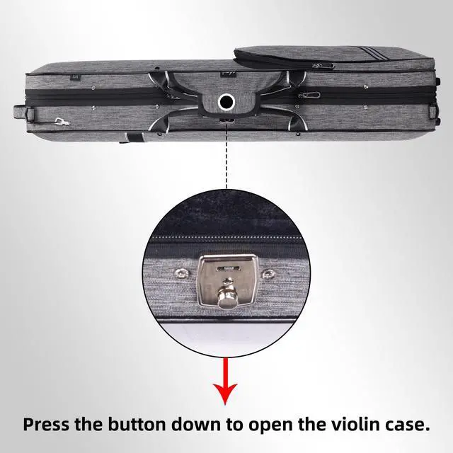 Alt view image 3 of 7 - Violin Case 4/4 Full Size Sturdy Oblong Violin Hard Case with Built-in Hygrometer, Super Lightweight Portable Hard-Shell with Carrying Straps Travel Carrying Bag for Beginners, Grey