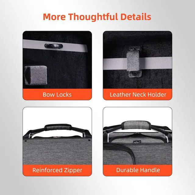 Alt view image 5 of 7 - Violin Case 4/4 Full Size Sturdy Oblong Violin Hard Case with Built-in Hygrometer, Super Lightweight Portable Hard-Shell with Carrying Straps Travel Carrying Bag for Beginners, Grey