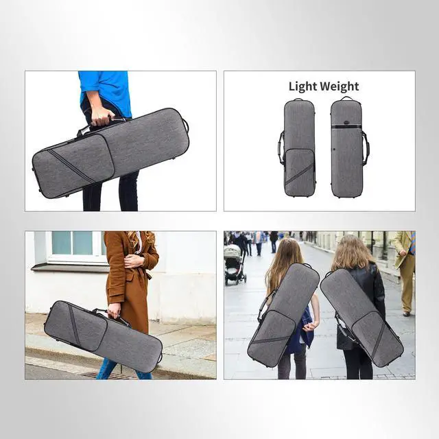 Alt view image 6 of 7 - Violin Case 4/4 Full Size Sturdy Oblong Violin Hard Case with Built-in Hygrometer, Super Lightweight Portable Hard-Shell with Carrying Straps Travel Carrying Bag for Beginners, Grey