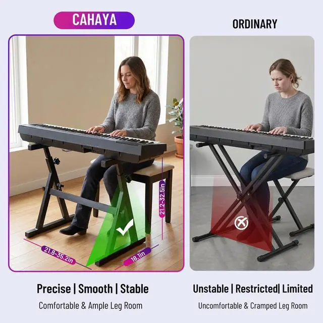 Alt view image 3 of 7 - Keyboard Stand Heavy Duty Piano Stand Adjustable Z Style Black | Stable portable design with height & width adjustment. Fits 54, 61, 76, 88 key electric pianos for home and studio. CY0366-1