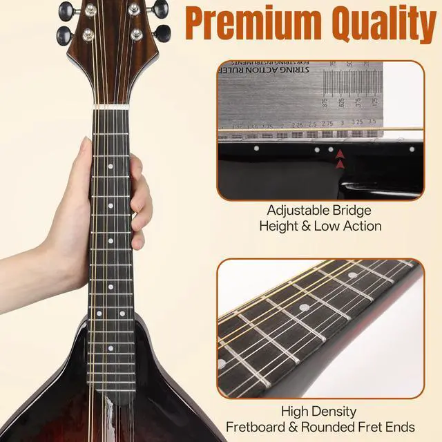 Alt view image 3 of 7 - Mandolin Musical Instrument A Style, Acoustic Mandolins Instrument Kit 8 String with Tuner Strap Gig Bag Chord Chart for Professional Beginners Adults Teens Youth