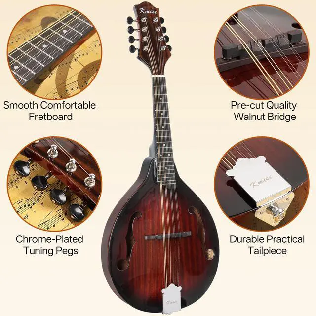 Alt view image 4 of 7 - Mandolin Musical Instrument A Style, Acoustic Mandolins Instrument Kit 8 String with Tuner Strap Gig Bag Chord Chart for Professional Beginners Adults Teens Youth