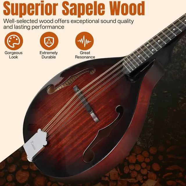 Alt view image 5 of 7 - Mandolin Musical Instrument A Style, Acoustic Mandolins Instrument Kit 8 String with Tuner Strap Gig Bag Chord Chart for Professional Beginners Adults Teens Youth
