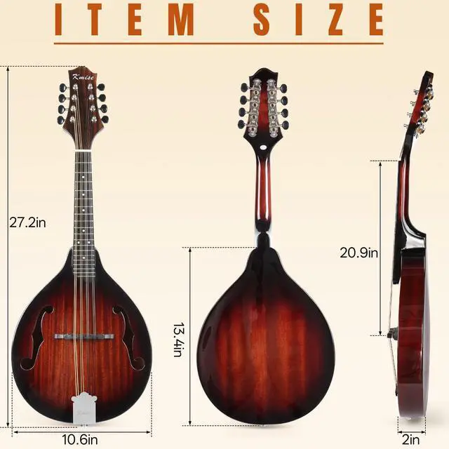 Alt view image 6 of 7 - Mandolin Musical Instrument A Style, Acoustic Mandolins Instrument Kit 8 String with Tuner Strap Gig Bag Chord Chart for Professional Beginners Adults Teens Youth