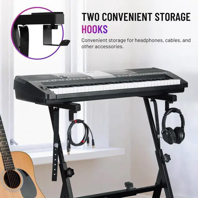 Alt view image 6 of 7 - Keyboard Stand Heavy Duty Piano Stand Adjustable Z Style Black | Stable portable design with height & width adjustment. Fits 54, 61, 76, 88 key electric pianos for home and studio. CY0366-1
