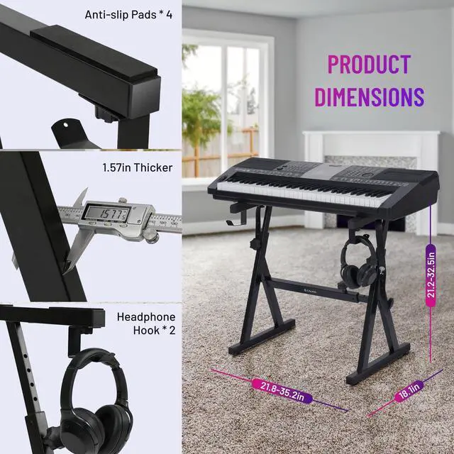 Alt view image 7 of 7 - Keyboard Stand Heavy Duty Piano Stand Adjustable Z Style Black | Stable portable design with height & width adjustment. Fits 54, 61, 76, 88 key electric pianos for home and studio. CY0366-1