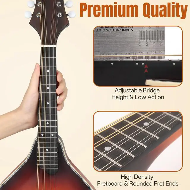 Alt view image 4 of 7 - Mandolin Musical Instrument A Style, Acoustic Mandolins Instrument Kit Italian 8 String for Professional Beginners Adults Teens Youth Kids