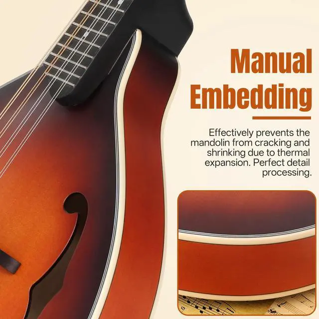 Alt view image 5 of 7 - Mandolin Musical Instrument A Style, Acoustic Mandolins Instrument Kit Italian 8 String for Professional Beginners Adults Teens Youth Kids