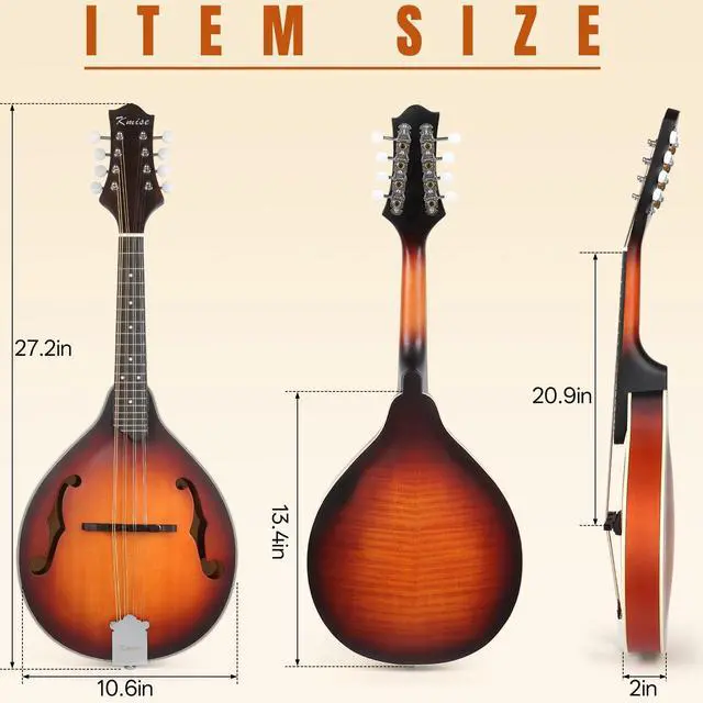 Alt view image 7 of 7 - Mandolin Musical Instrument A Style, Acoustic Mandolins Instrument Kit Italian 8 String for Professional Beginners Adults Teens Youth Kids