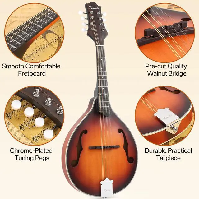 Alt view image 6 of 7 - Mandolin Musical Instrument A Style, Acoustic Mandolins Instrument Kit Italian 8 String for Professional Beginners Adults Teens Youth Kids