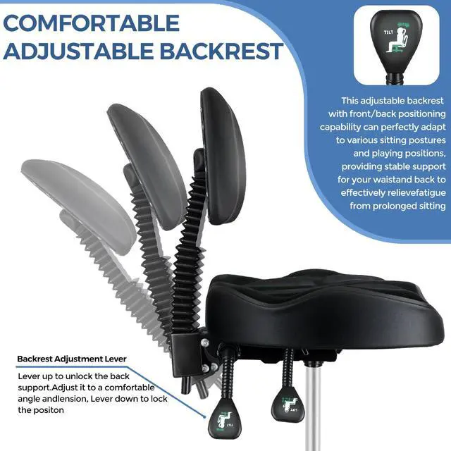 Alt view image 4 of 7 - Drum Throne Hydraulic Drum Thrones with Backrest Height Adjustable Airlift Drummer Stool 4 Leg Heavy Duty Drums Seat with Thick Padded Drums Stool for Drummers,Guitar Players (Black)