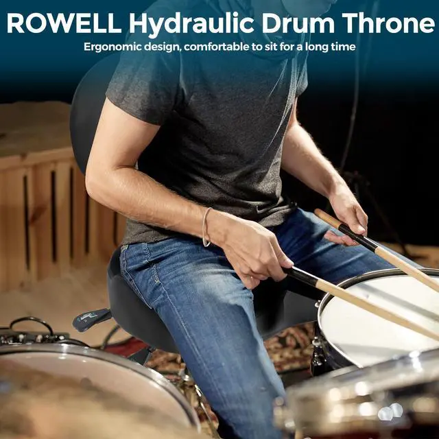 Alt view image 7 of 7 - Drum Throne Hydraulic Drum Thrones with Backrest Height Adjustable Airlift Drummer Stool 4 Leg Heavy Duty Drums Seat with Thick Padded Drums Stool for Drummers,Guitar Players (Black)