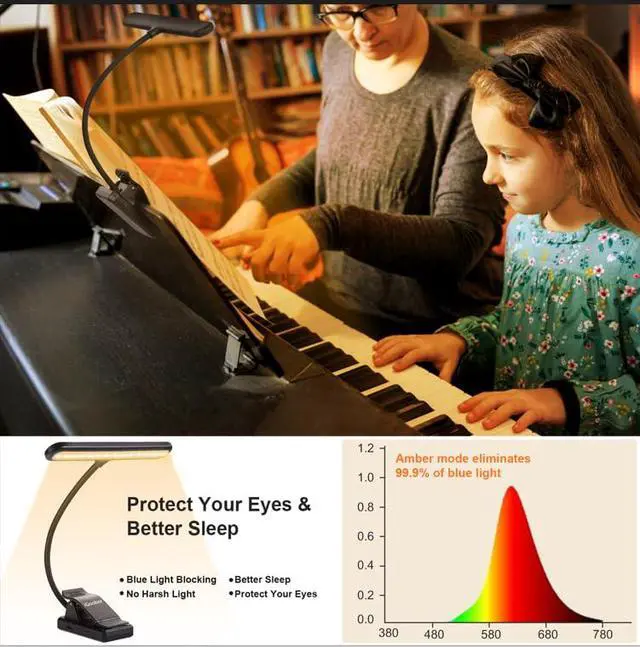 Alt view image 7 of 7 - 4 Pack 28 LED Music Stand Lights, Eye Caring Clip-on Piano Light, Blue Light Blocking, USB-C Rechargeable, 4 Color x 3 Brightness, Ideal for Musician, Piano, Sheet Music, Orchestra, Guitar