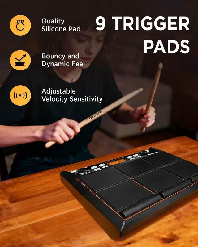 Alt view image 3 of 6 - PD705 Percussion Sample Multipad, Electric Drum Pad for Drummers | With 9 Velocity Sensitive Pads, 592 Sounds, Built-in Effecter, Looper, Support USB/MIDI In Out/AUX, 8 External Trigger Inputs